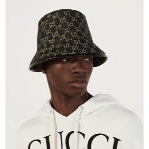 Gucci GG Monogram Logo Denim Bucket Hat Black M 576371 main image 10
